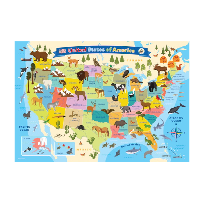 Illustrated Map of the United States of America - 100 pieces