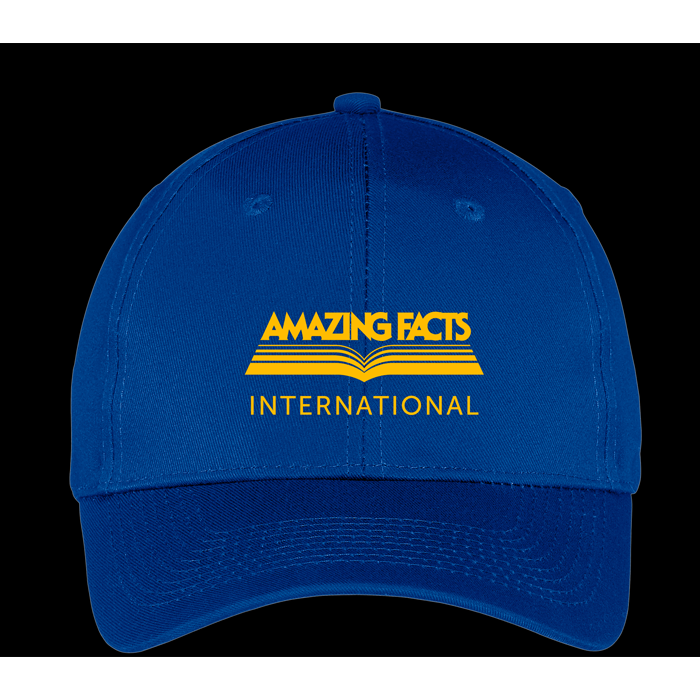 Amazing Facts Hat (Blue with Yellow Logo) Six-Panel Twill Cap by Amazing Facts