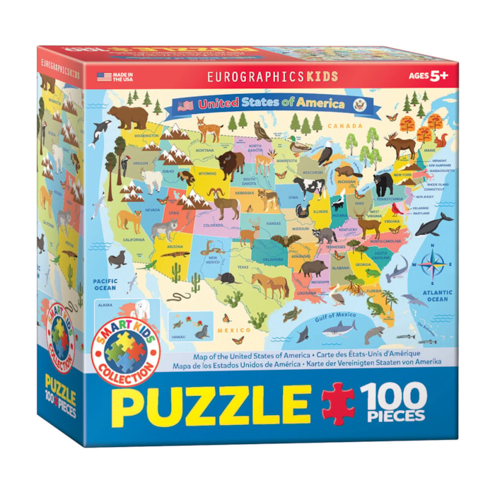 Illustrated Map of the United States of America - 100 pieces