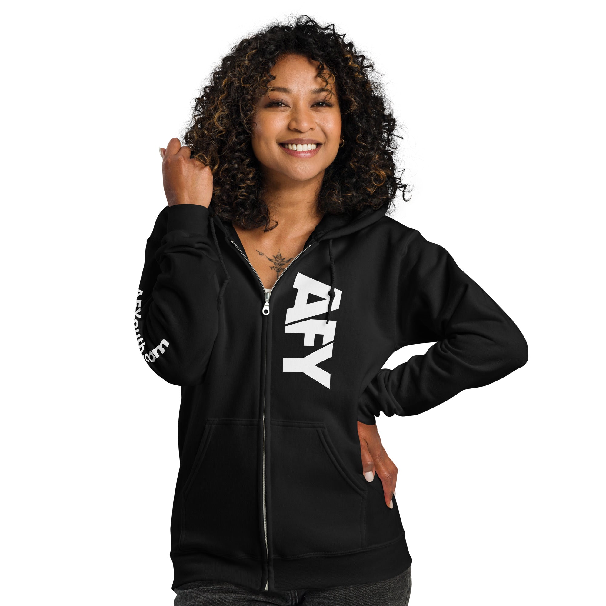 AFY Unisex Heavy Blend Zip Hoodie White Logo