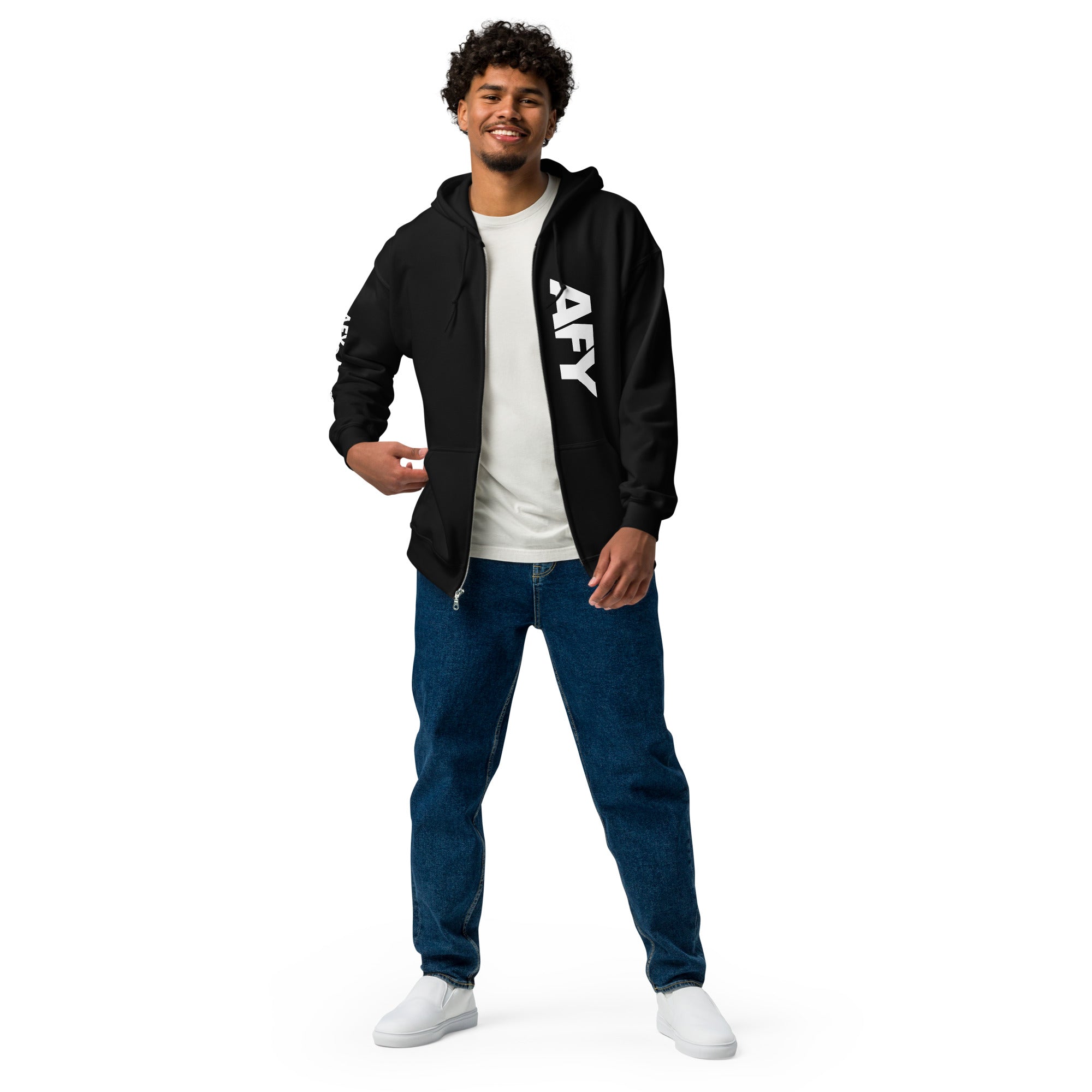 AFY Unisex Heavy Blend Zip Hoodie White Logo