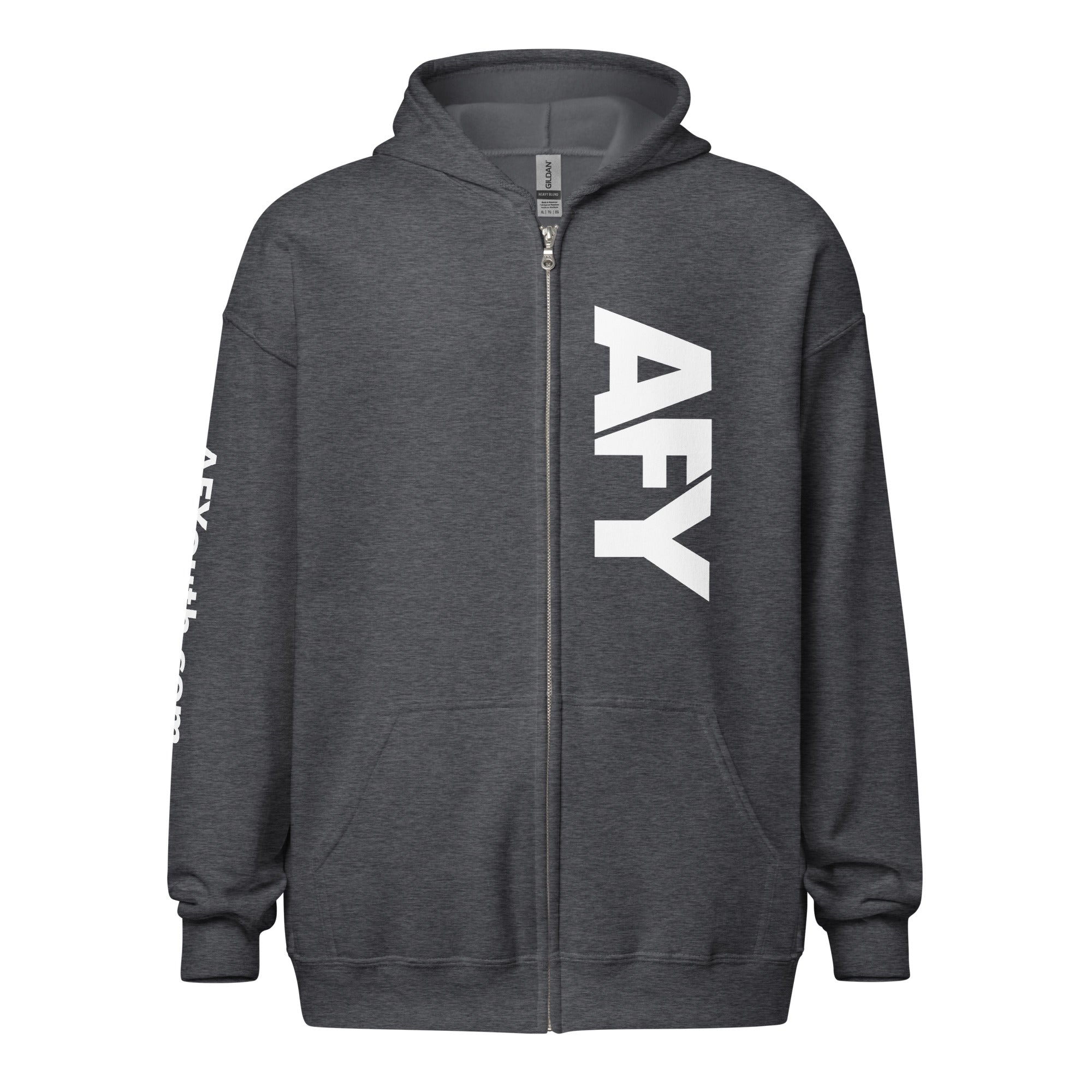 AFY Unisex Heavy Blend Zip Hoodie White Logo