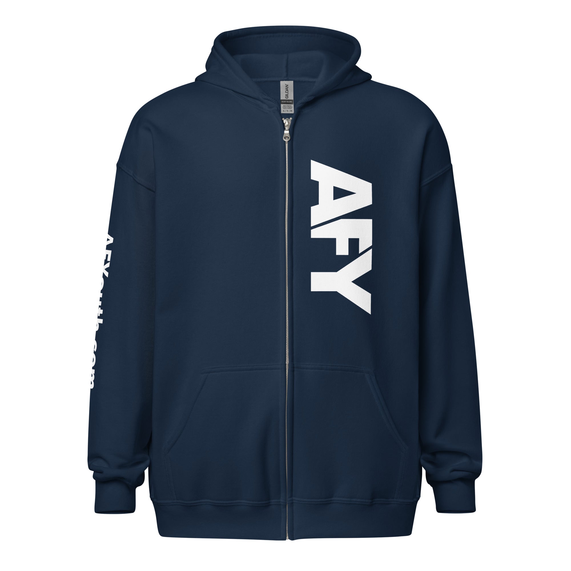 AFY Unisex Heavy Blend Zip Hoodie White Logo