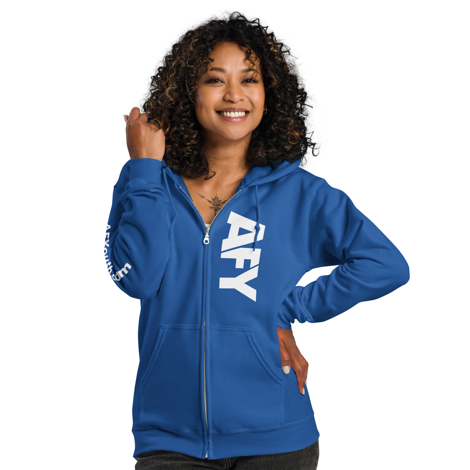 AFY Unisex Heavy Blend Zip Hoodie White Logo