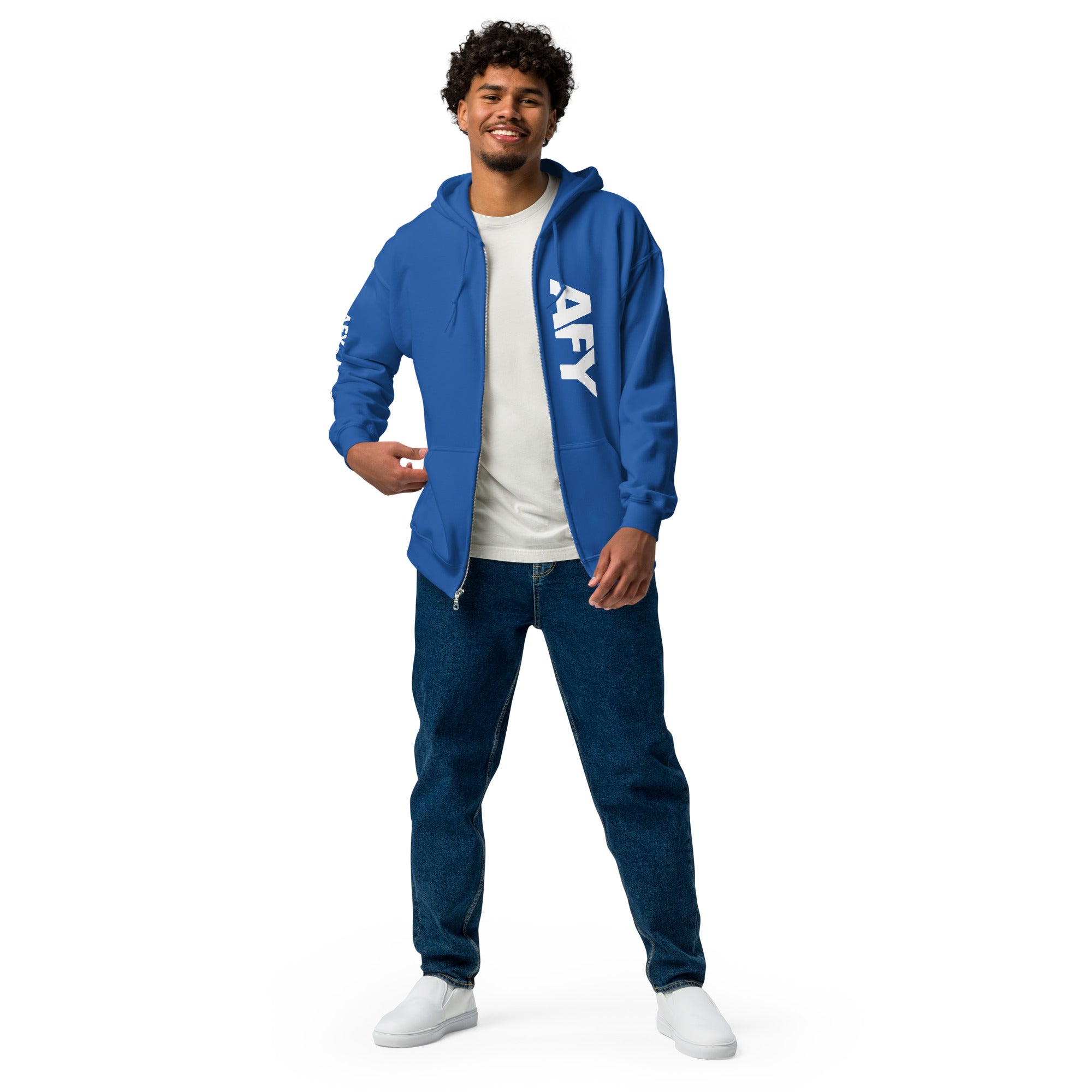 AFY Unisex Heavy Blend Zip Hoodie White Logo