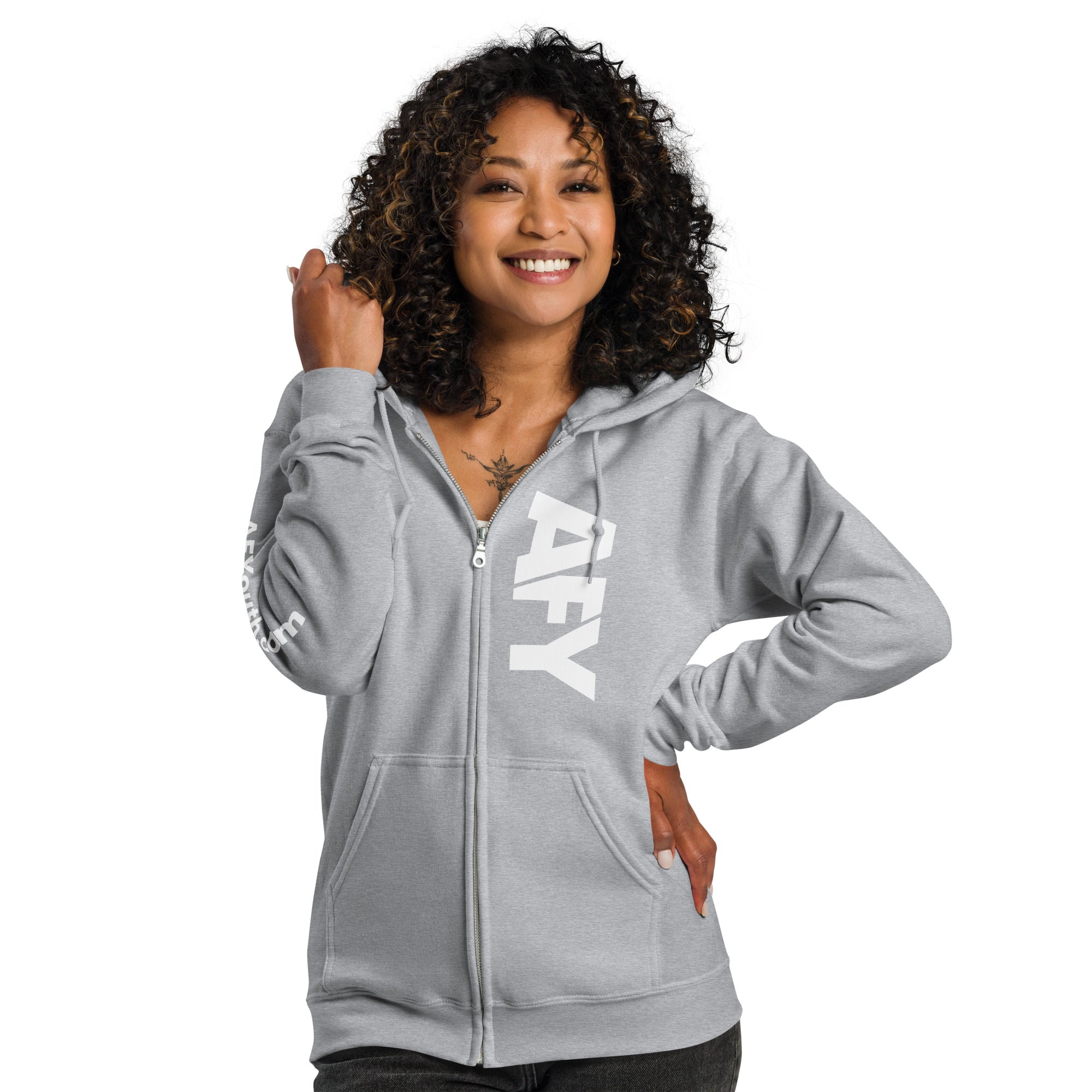 AFY Unisex Heavy Blend Zip Hoodie White Logo