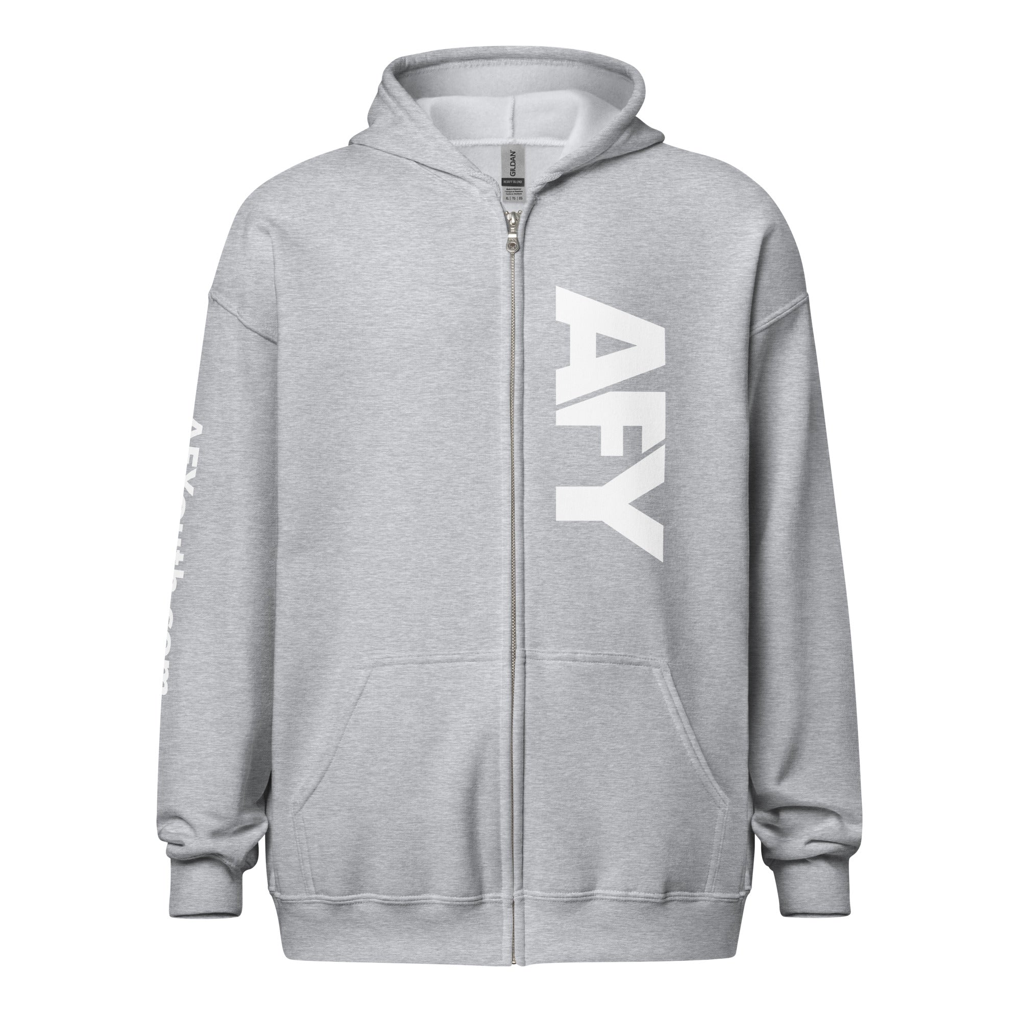 AFY Unisex Heavy Blend Zip Hoodie White Logo