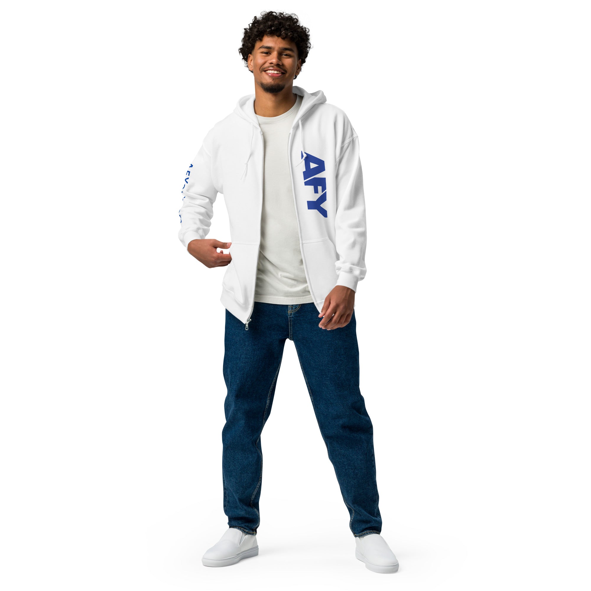 AFY Unisex Heavy Blend Zip Hoodie Blue Logo