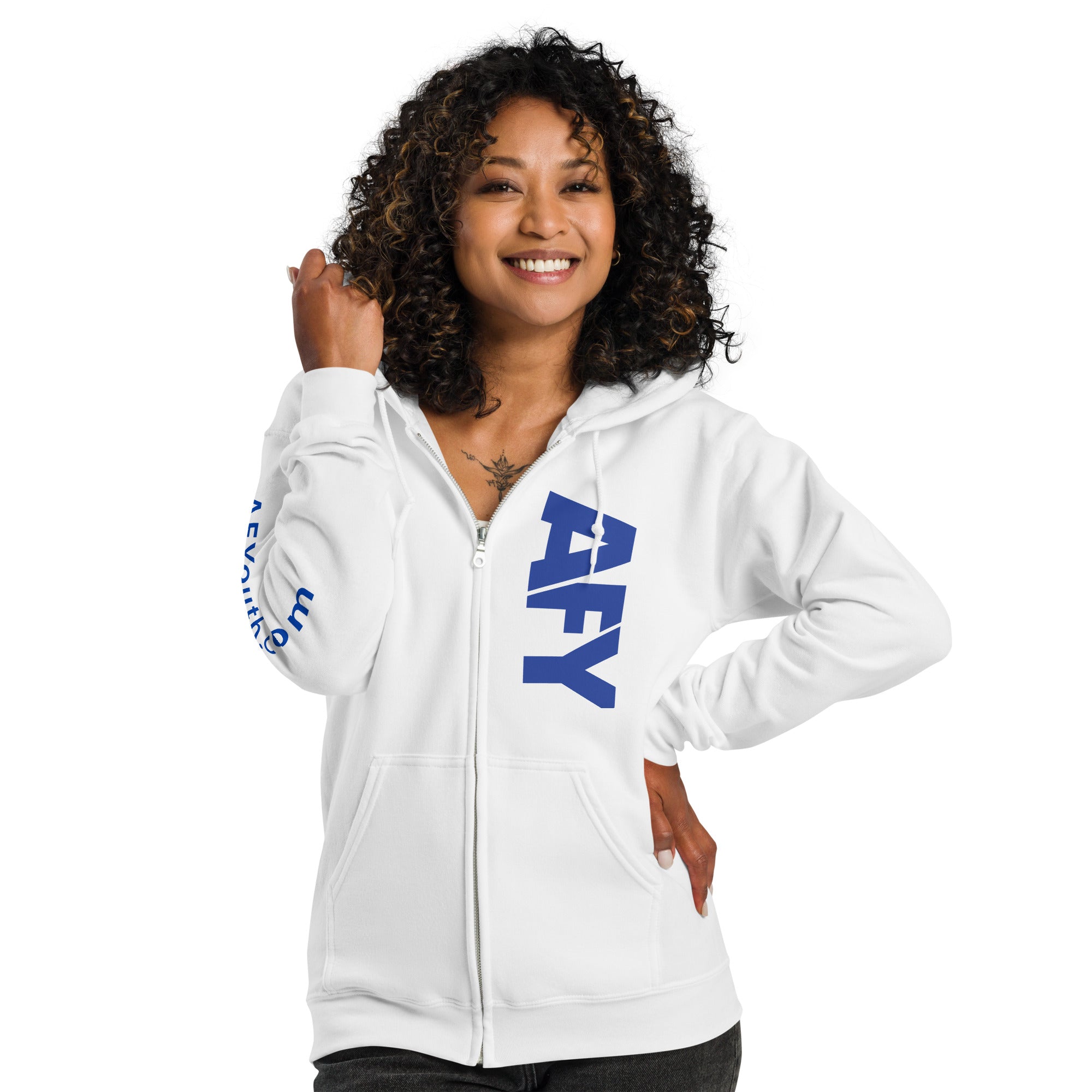 AFY Unisex Heavy Blend Zip Hoodie Blue Logo