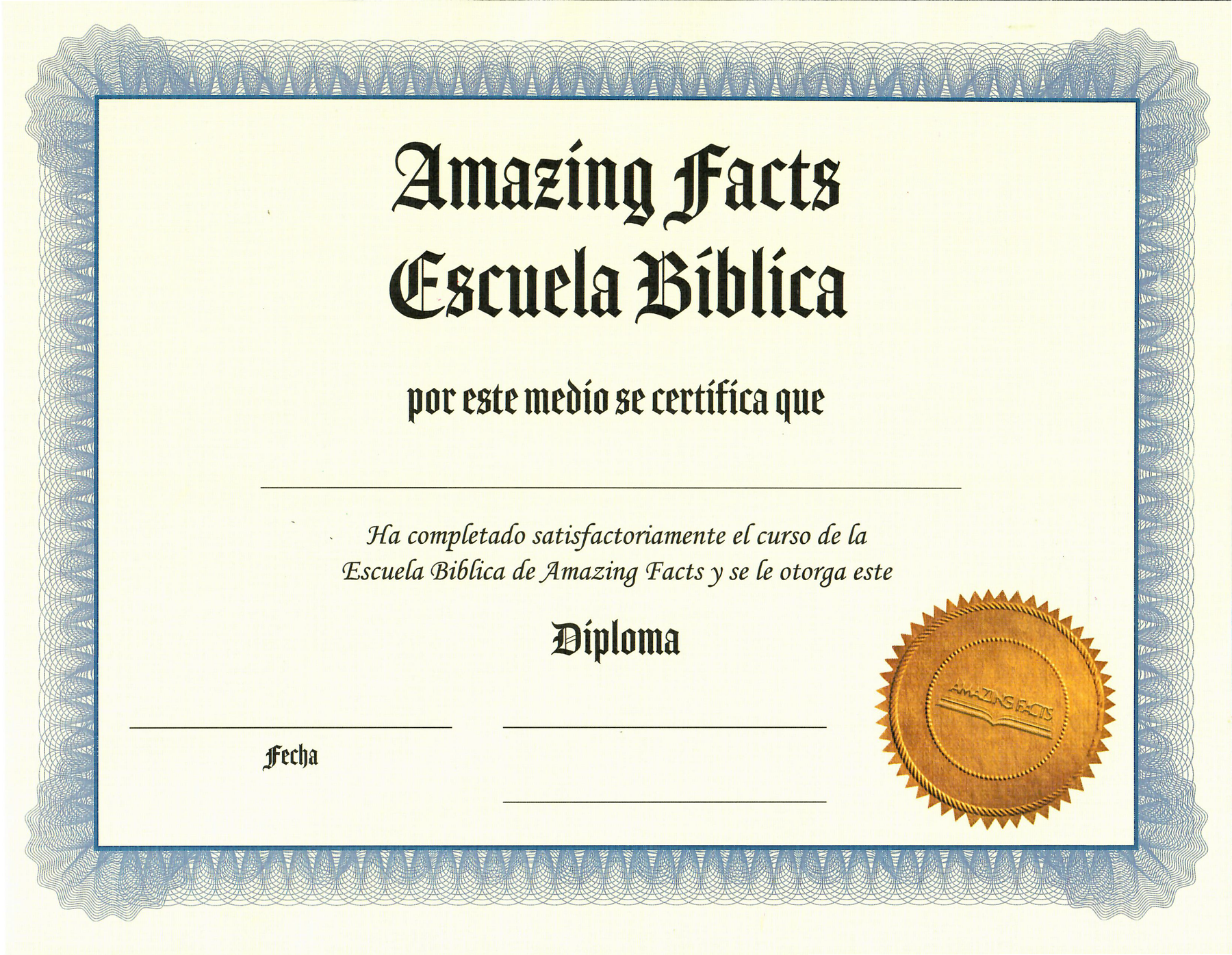 Bible School Diploma in Spanish by Amazing Facts