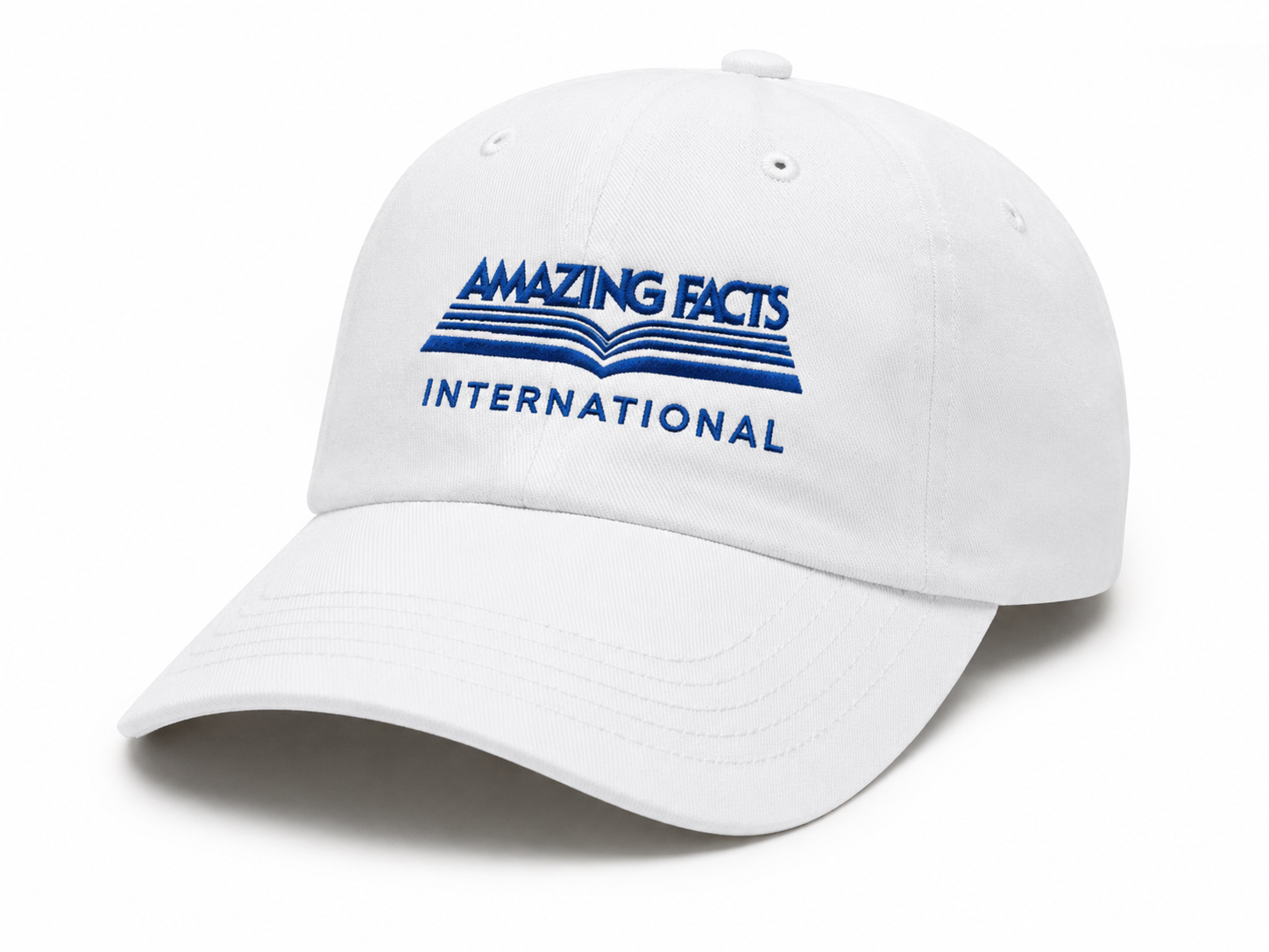 Amazing Facts Hat (White with Blue Logo) Six-Panel Twill Cap by Amazing Facts