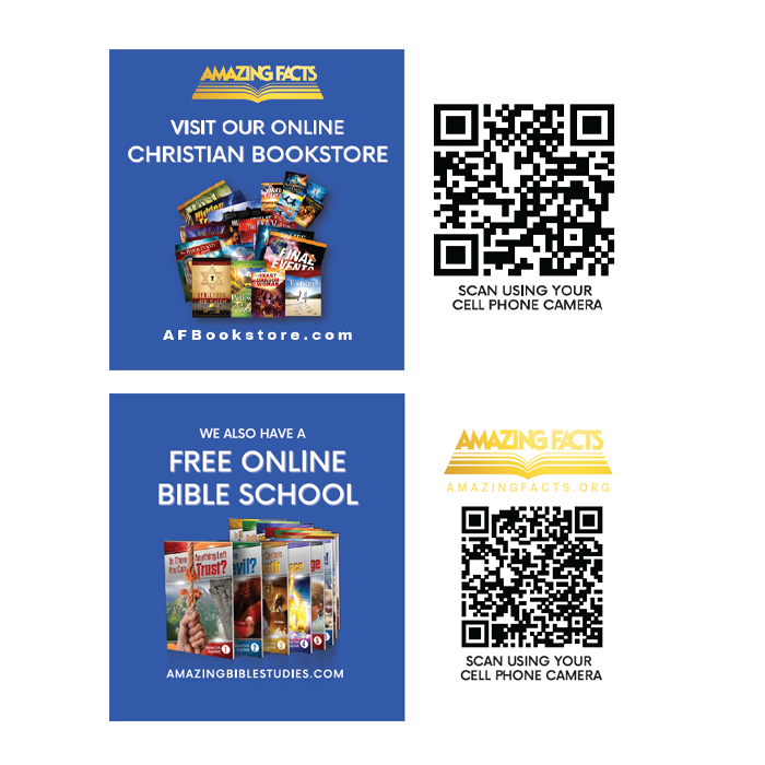 Free Online Bible School & AF Bookstore business Card with QR Codes (100/pack)